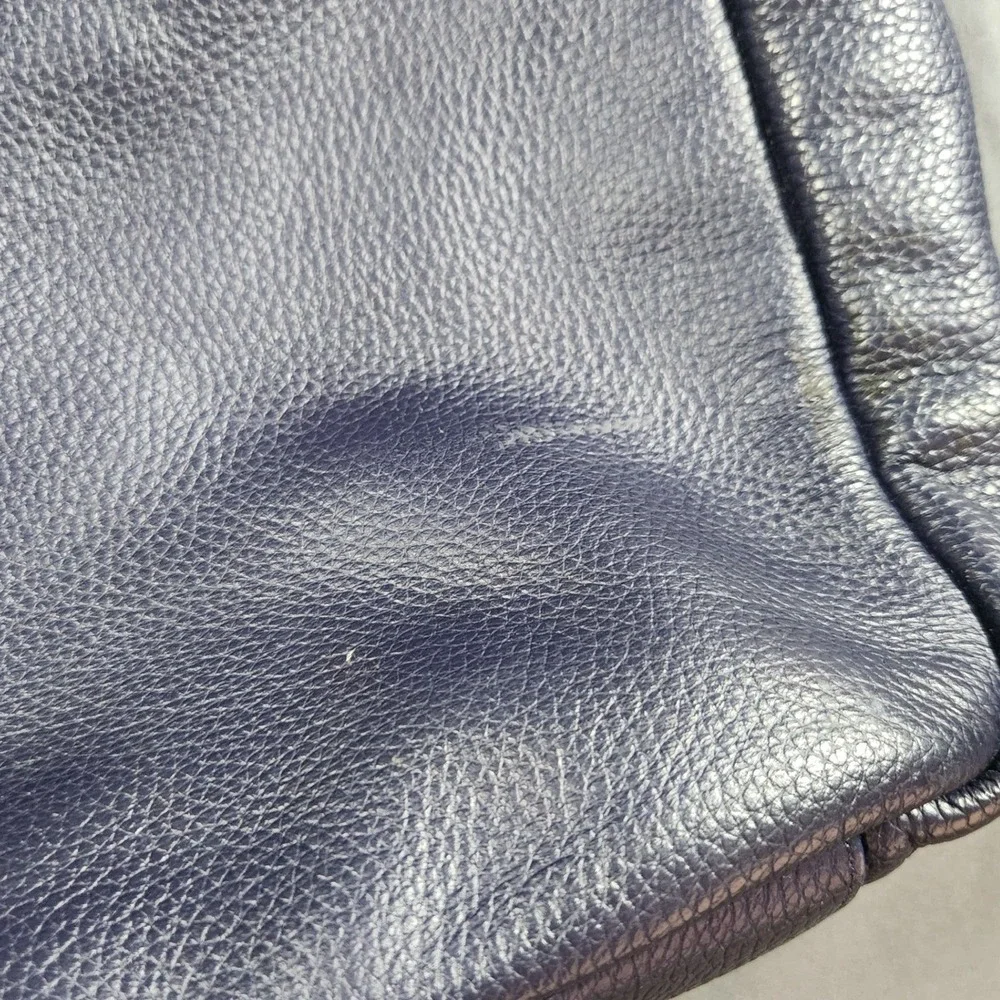 Cole Haan Navy Blue Pebbled Leather Shoulder Bag Purse with Gold-toned Hardware